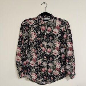 Vintage XS SIMPLY COTTON black floral button up